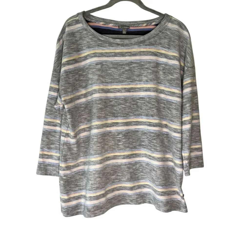 T by Talbots Women’s Stripes 3/4 Sleeve Button up Back Top XL